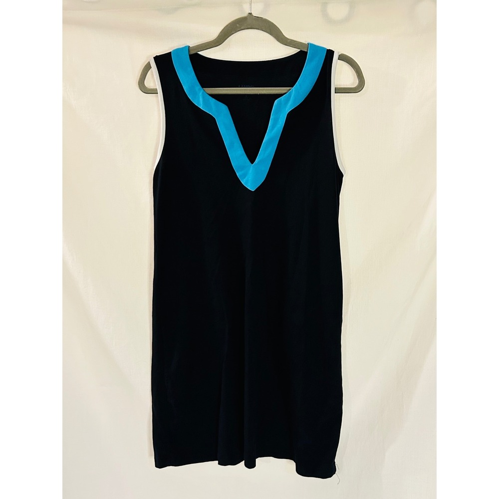 Lands End Lightweight Dress Black Turquoise Blue White Trim Sleeveless Medium
